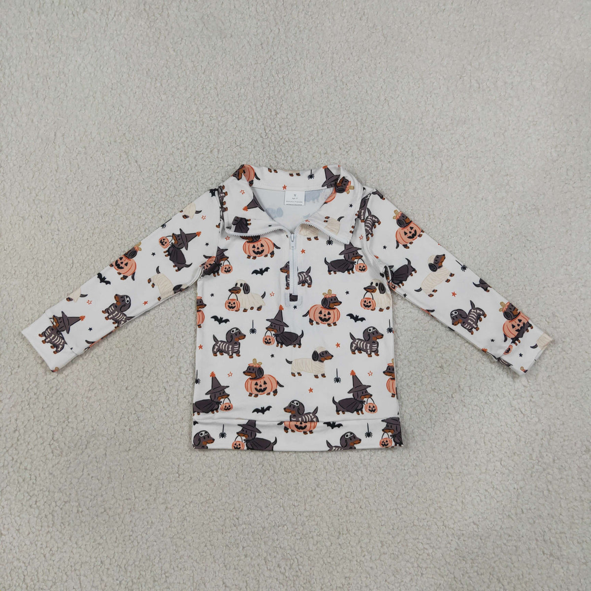 RTS NO MOQ （In stock）milk silk BT1896 Baby Boys Long Sleeve Ghost Pumpkins Dogs Halloween Zip Pullovers Top