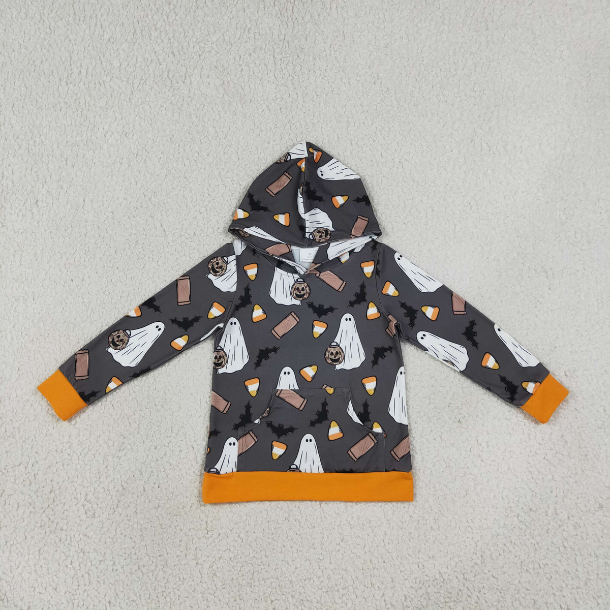 RTS NO MOQ （In stock）BT1898 milk silk Baby Boys Ghost Pumpkins Bats Halloween Pocket Hoodies Top