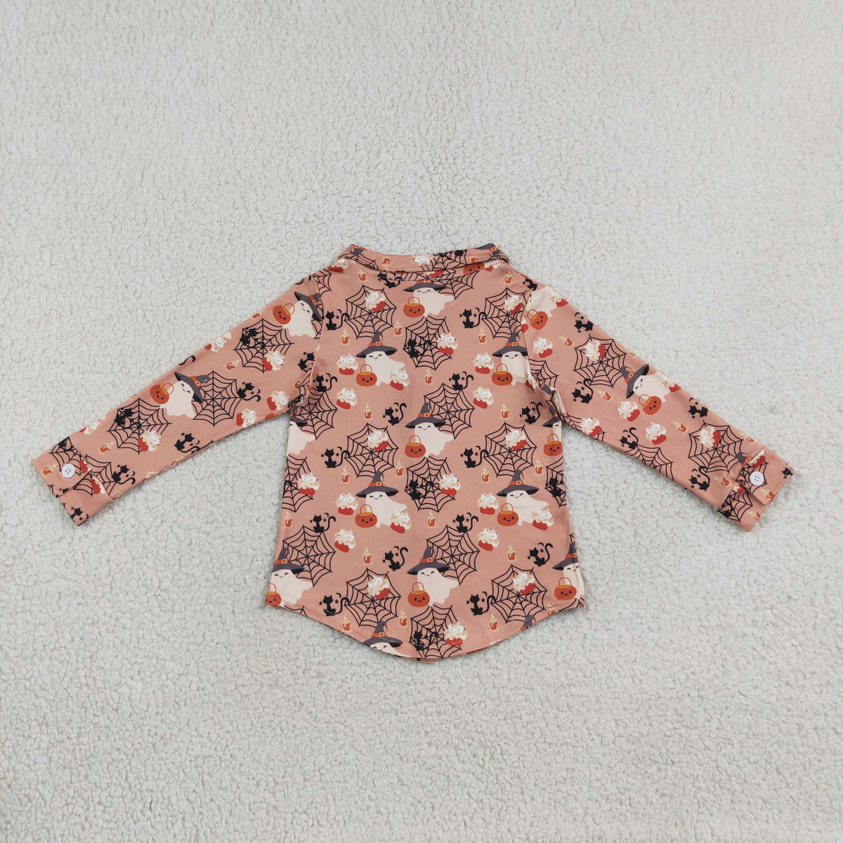 RTS NO MOQ （In stock）BT1902 milk silk Baby Boys Long Sleeve Ghost Pumpkins Halloween Button Shirts Top
