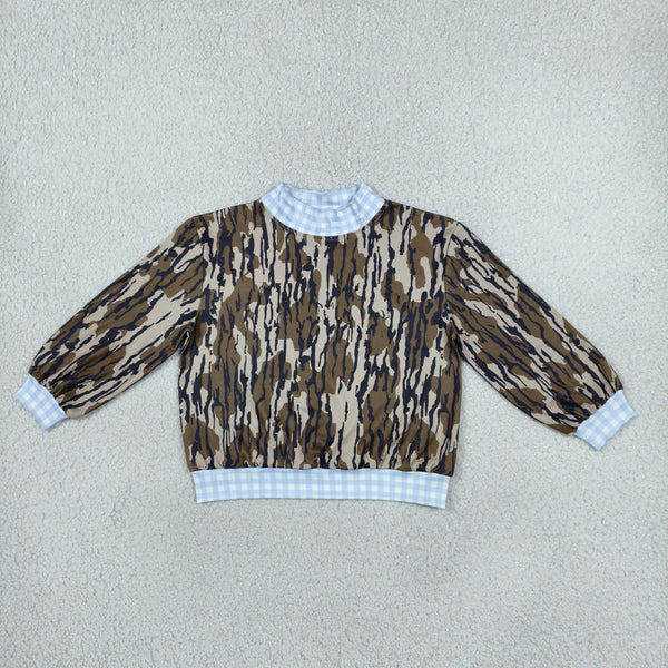 RTS NO MOQ Sibling milk silk High Neck Baby Boys And Girls Camo Long Sleeve Romper And Toddler Mock Neck Top