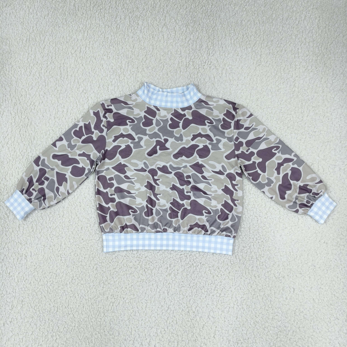 RTS NO MOQ （In stock）milk silk BT1922 High Neck Baby Boys Grey Camo Print Long Sleeve Choker T-shirts Top