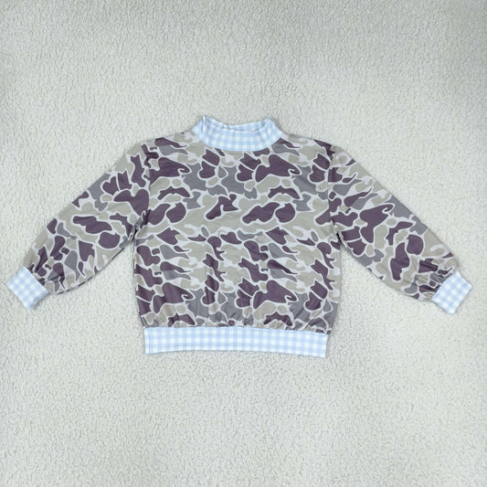 RTS NO MOQ （In stock）milk silk BT1922 High Neck Baby Boys Grey Camo Print Long Sleeve Choker T-shirts Top