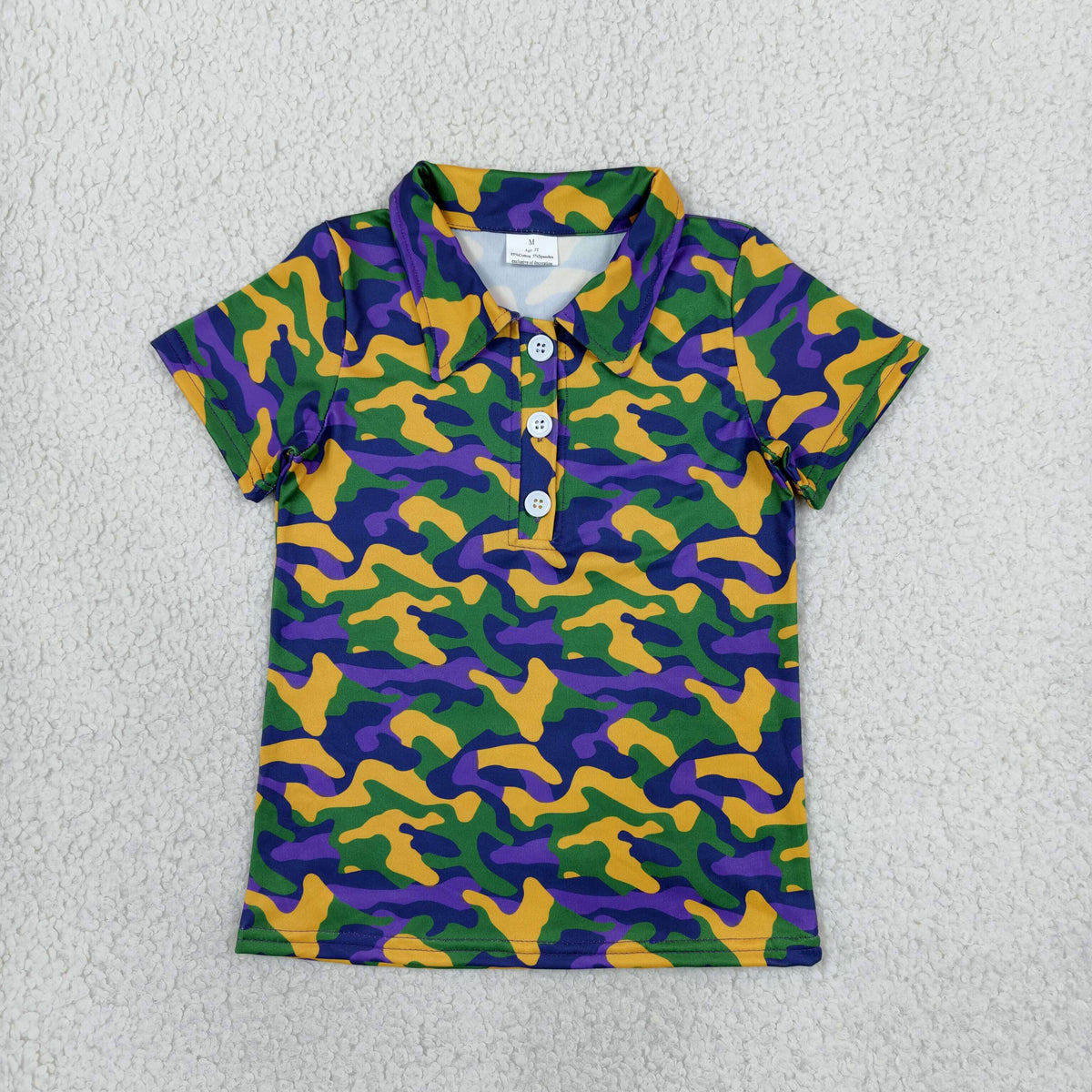 RTS NO MOQ （In stock）milk silk BT1958 Polos For Kids Boys Camo Short Sleeve Button Polo Shirt Top