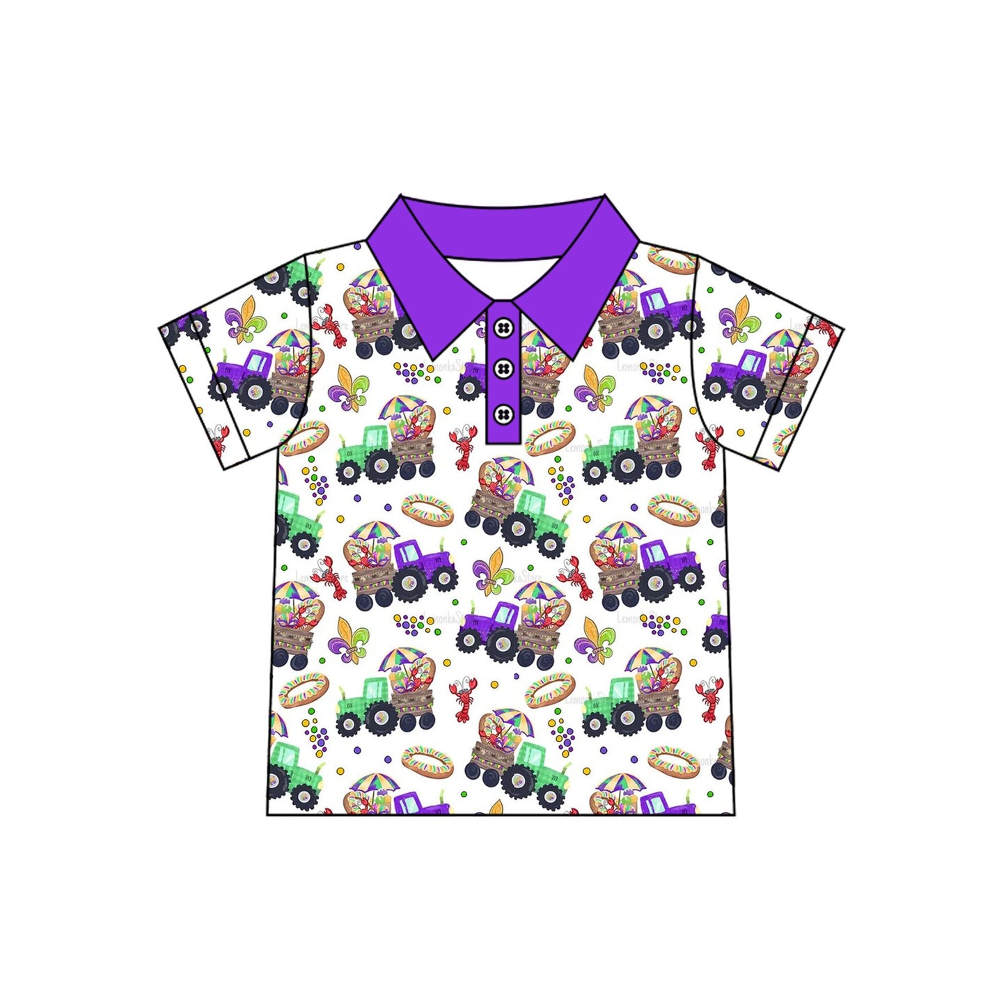 (Preorder new) No moq Polos For Kids Boys Print Short Sleeve Polo Shirt Purple Collar Holiday Casual Top