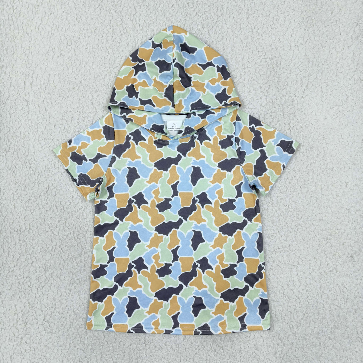 RTS NO MOQ （In stock）milk silk BT1963 Baby Boys Green Yellow Rabbits Camo Easter Short Sleeve Hoodies Shirt Top