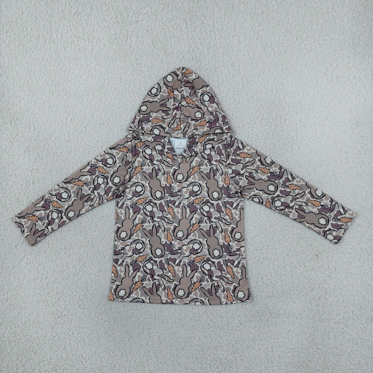RTS NO MOQ （In stock）milk silk BT1965 Baby Boys Easter Bunny Carrot Camo Print Long Sleeve Hooded Pullover Sweatshirt