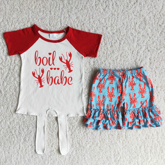 C0-10 Baby Girls Summer Outfits Crayfish Letter ruffles Shorts sets