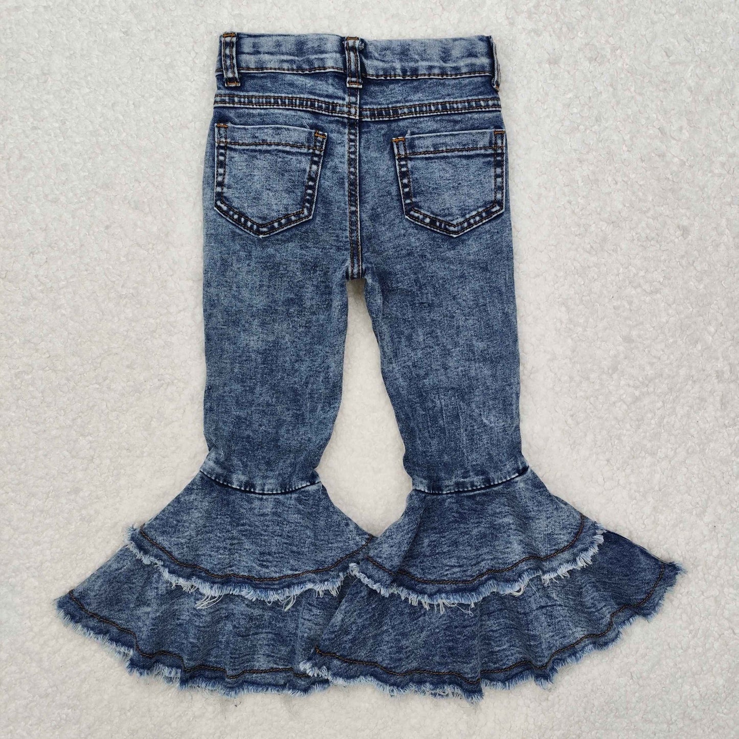 C1-13Washed denim waistband ruffle Bell Bottom Girls Pants