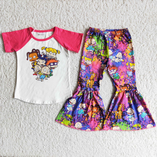 C1-4  Kids girls clothes  short sleeves top with trousers set-promotion 2024.6.15 $2.99