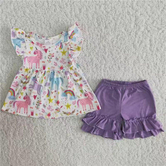 C10-3 Kids girls clothes  flying sleeves top with shorts set-promotion 2024.4.5 $5.5