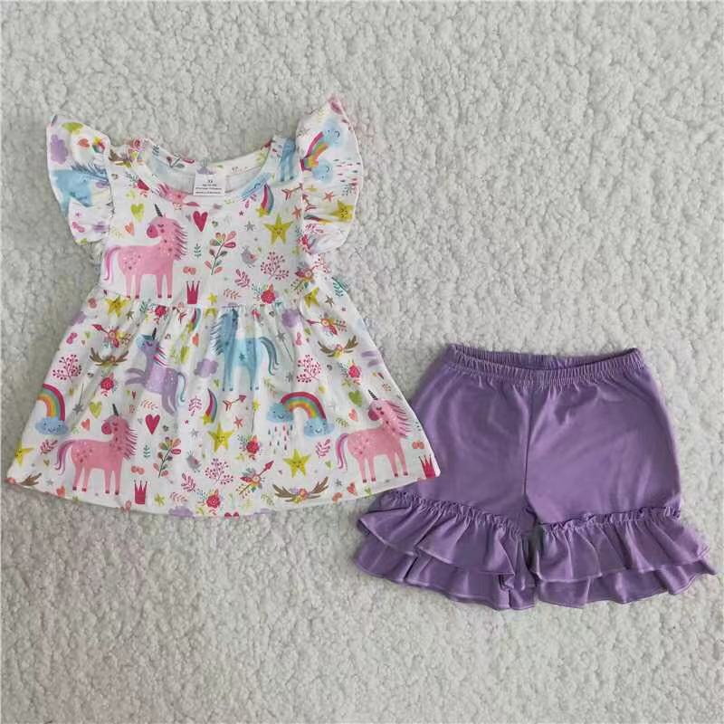 C10-3  Kids girls clothes flying sleeves top with shorts set-promotion 2024.6.29 $2.99