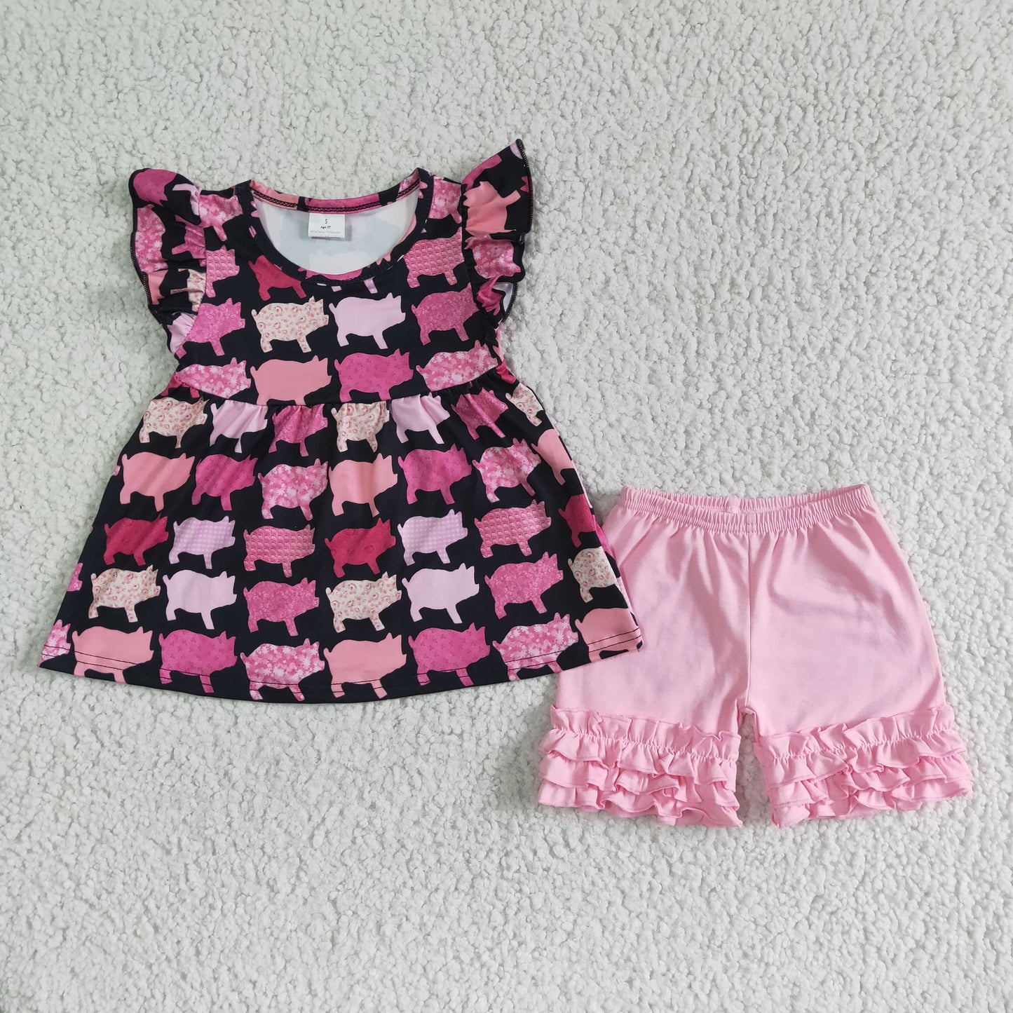 C11-6 Kids girls clothes flying sleeves top with shorts set-promotion 2024.4.13 $5.5