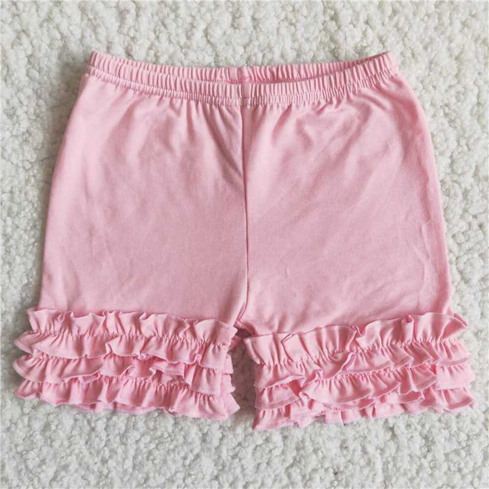 C13-15 RTS NO MOQ Pink Icing Ruffle Shorts for Girls Soft Cotton Stretchy Comfortable Fit Kids' Clothing Pink Ruffled Shorts for Girls