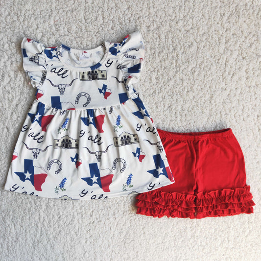 C14-17 Kids girls clothes flying sleeves top with shorts set-promotion 2024.4.5 $5.5