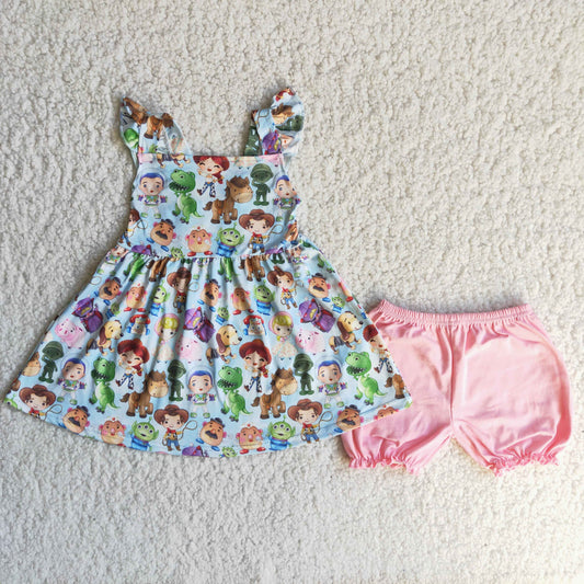 C14-3 Kids girls clothes flying sleeves top with shorts set-promotion 2024.4.5 $5.5