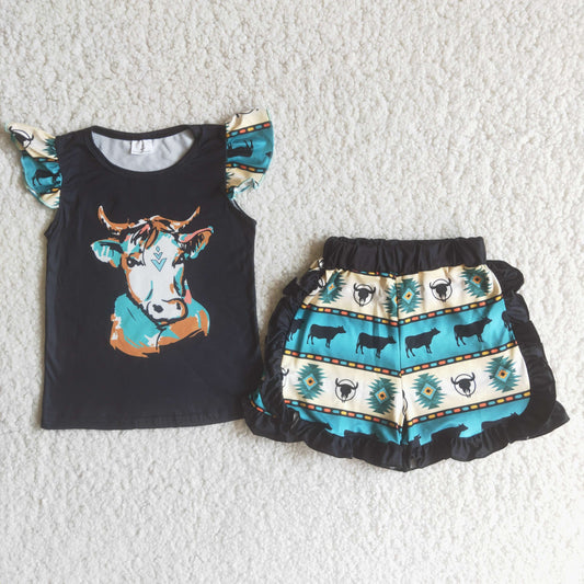 C15-4 Kids girls clothes flying sleeves top with shorts set-promotion 2024.4.5 $5.5