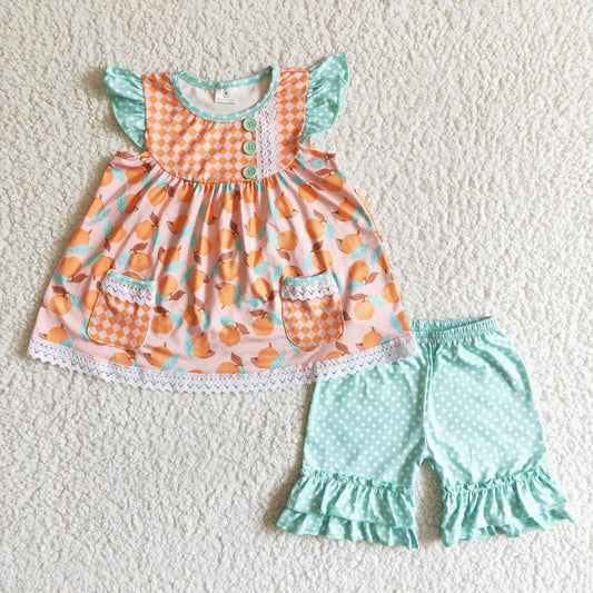 C2-13  Kids girls clothes flying sleeves top with shorts set-promotion 2024.3.23 $5.5