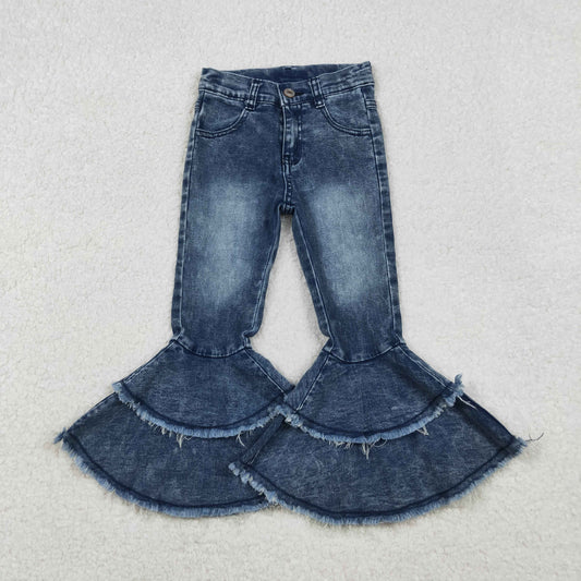 10.28 RTS NO MOQ （In stock）C5-15 Baby Girls Denim Pants Western Washed Blue ruffle denim jeans