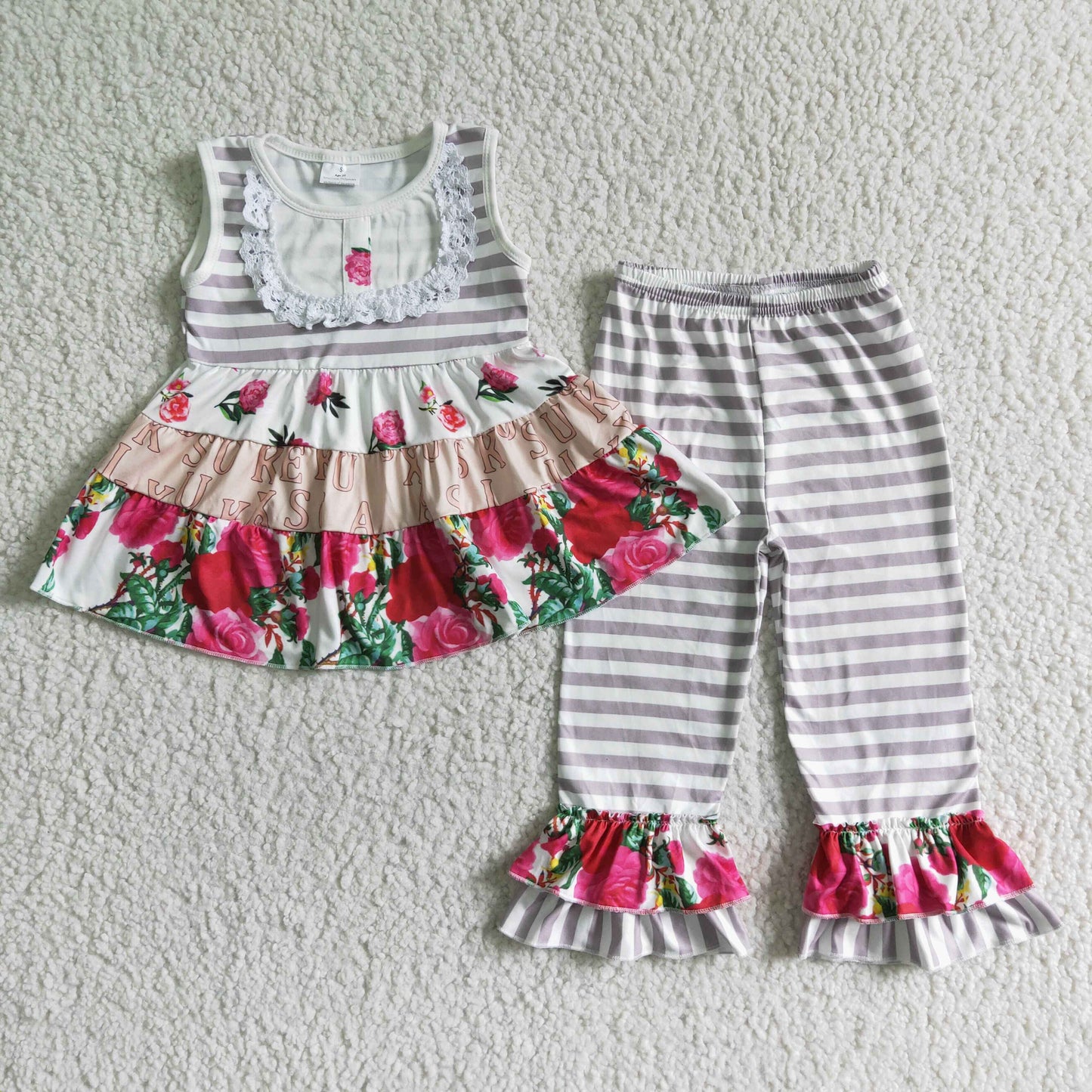 C5-18 Kids girls clothes sleeves top with trousers set-promotion 2024.7.6 $2.99