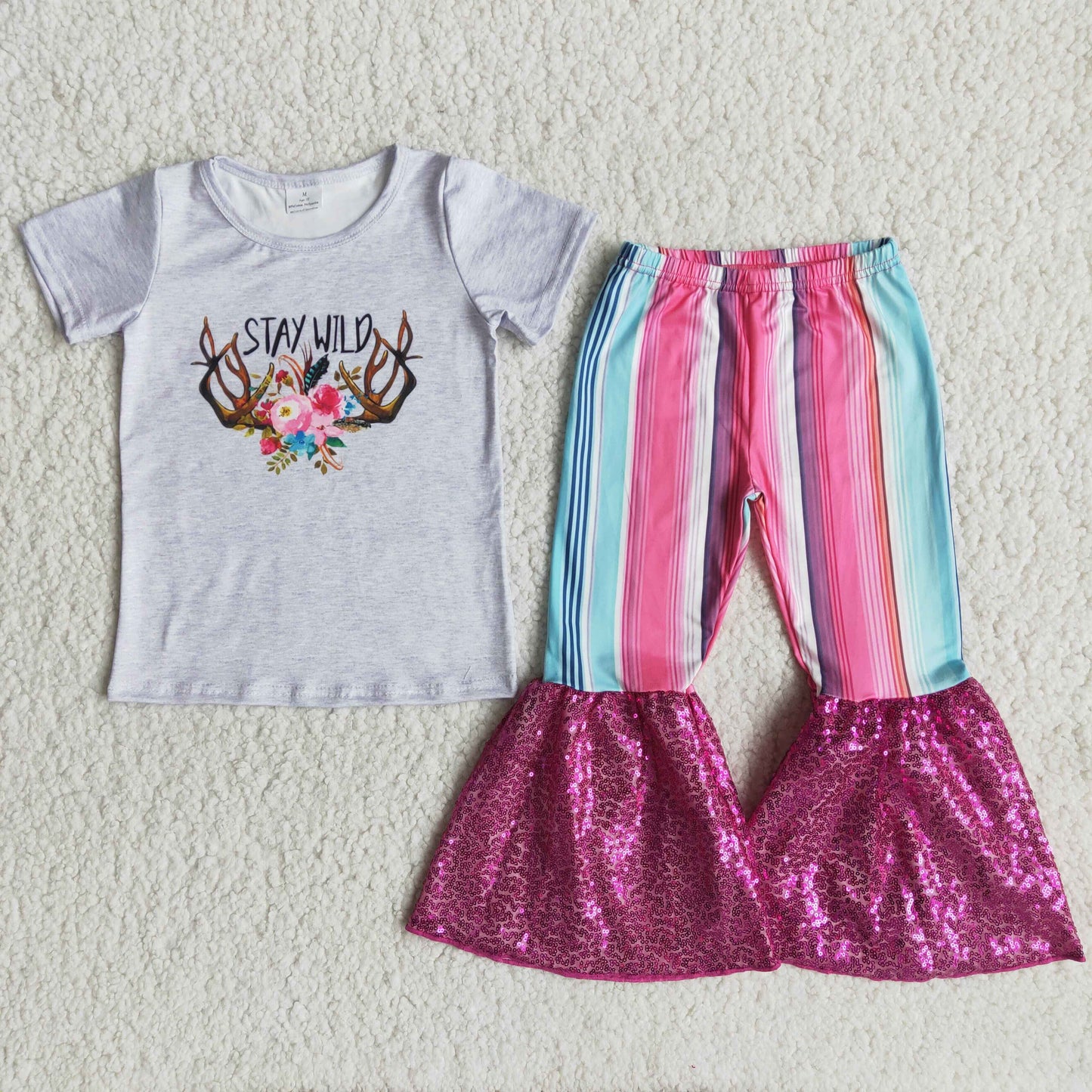 C5-24  Kids girls clothes  short sleeves top with trousers set-promotion 2024.6.29 $2.99
