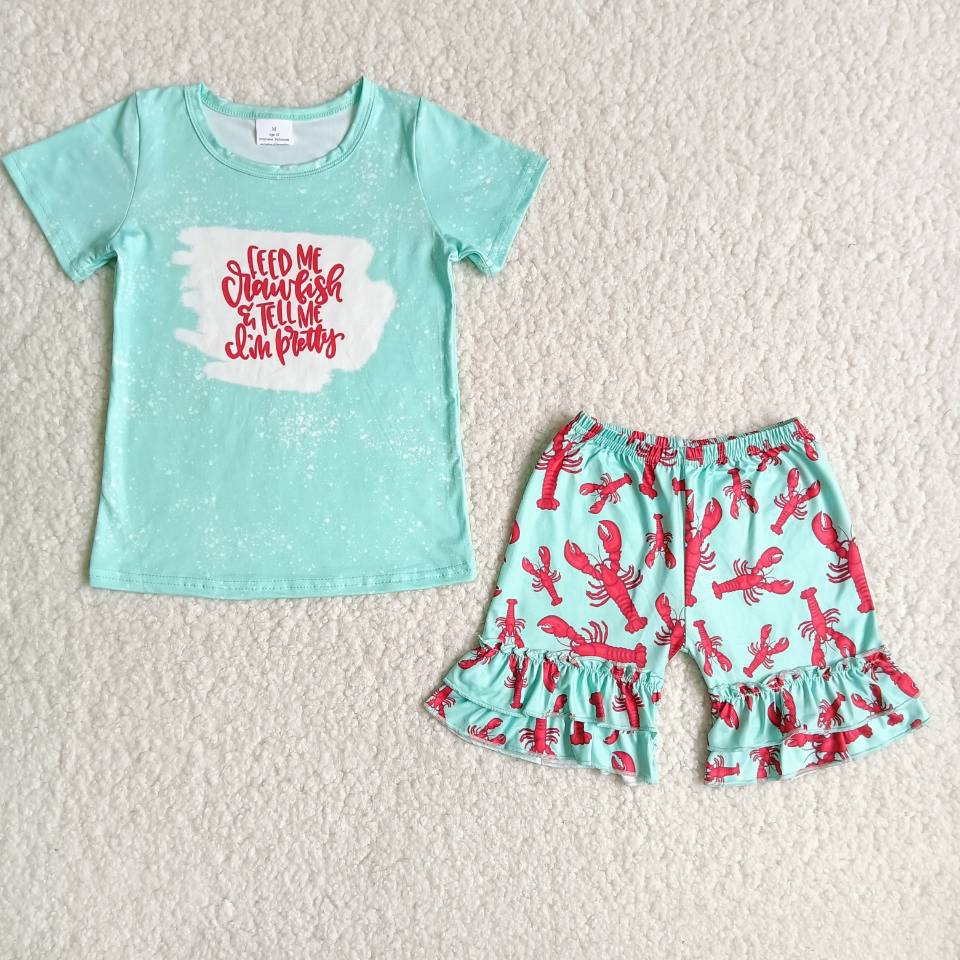 C5-3 Summer kids boutique clothes set short sleeve top with shorts set