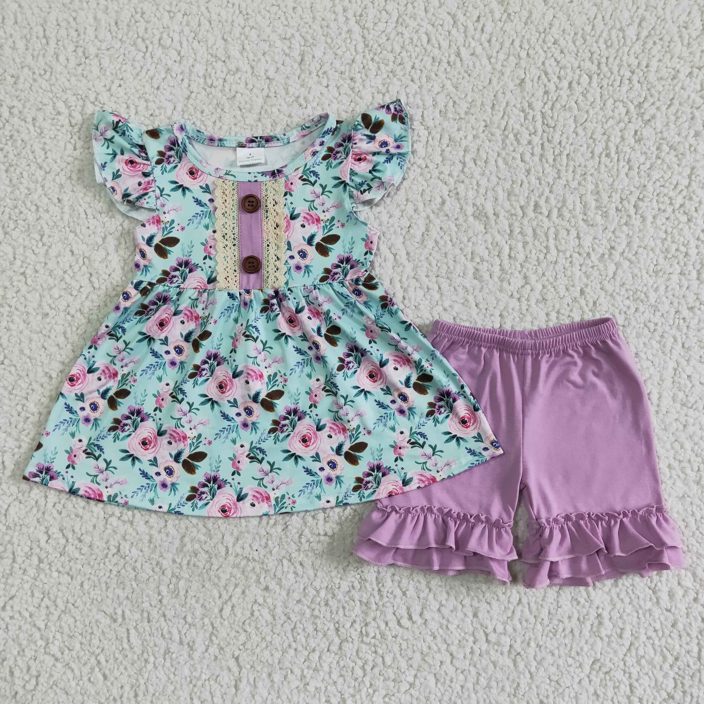 C6-22 Summer kids boutique clothes set short sleeve top with shorts set