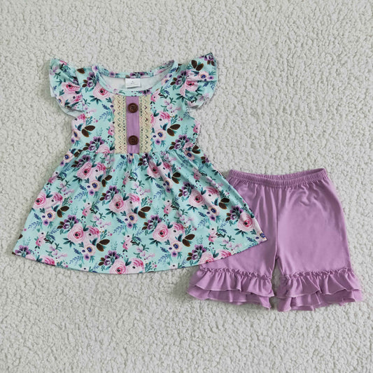 C6-22 Kids girls clothes short sleeve with shorts set-promotion 2024.3.30 $5.5