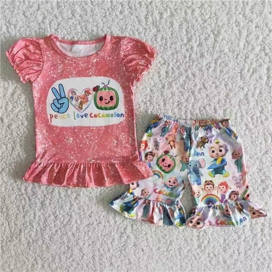 C6-24 Kids girls clothes short sleeve top with shorts set promotion 2024.3.23 $5.5