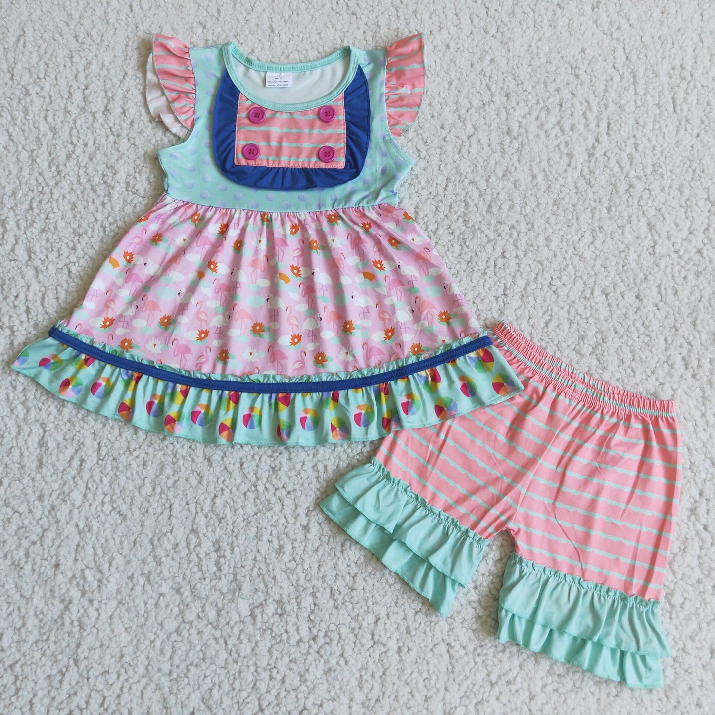 C7-22 Summer kids boutique clothes set short sleeve top with shorts set