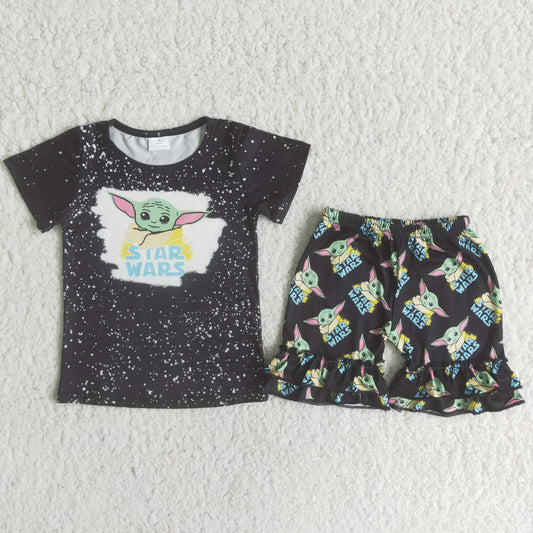 6.18 C9-24 Baby Girls Summer Outfits Black star ruffles Shorts sets