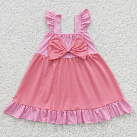 GSD0340 Pink Bow Flying Sleeve Dress