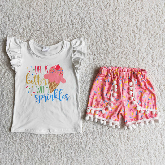 D13-20 Kids girls clothes flying sleeves with shorts set-promotion 2024.4.27 $5.5