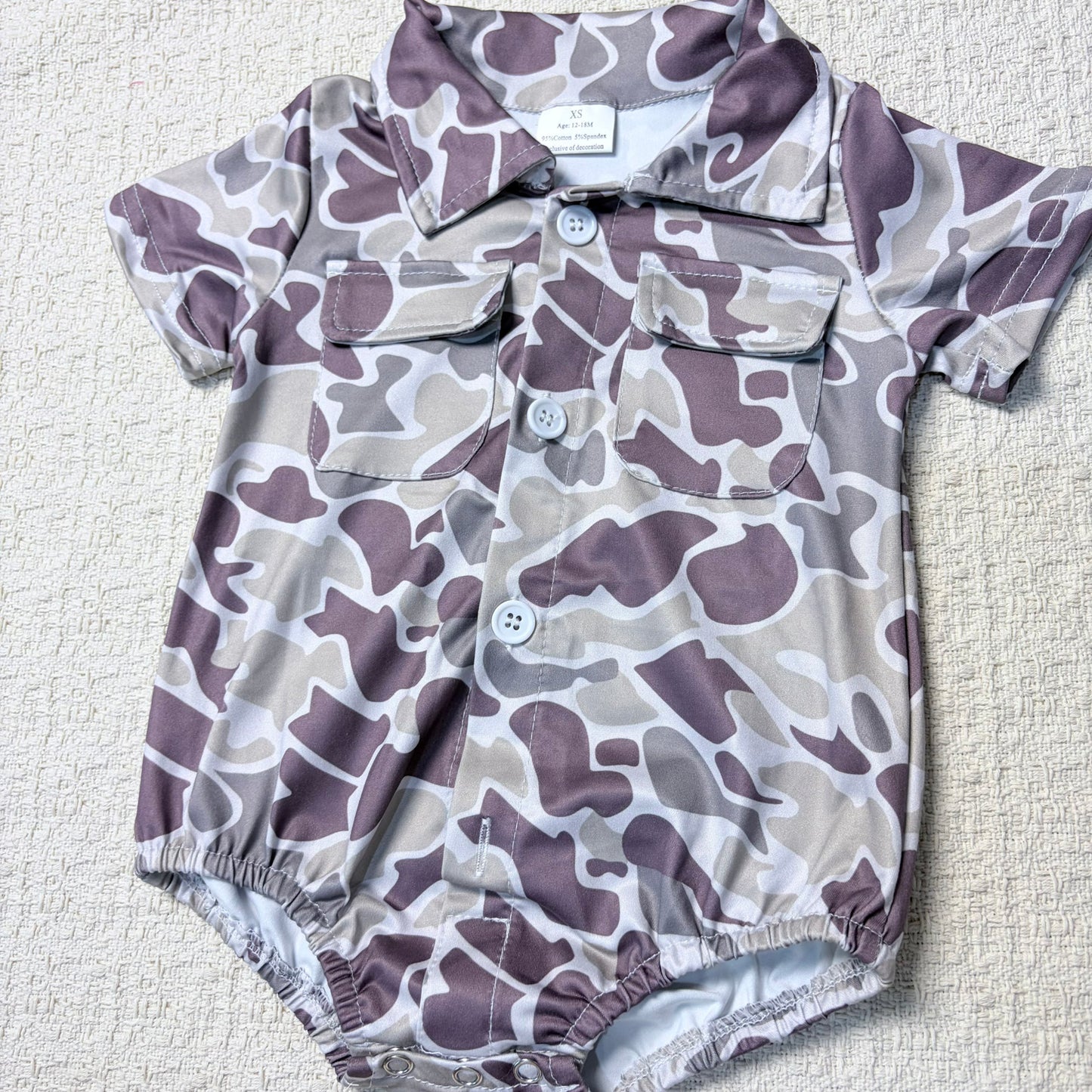 0514 RTS Sibling Short sleeves camo pockets baby boy button romper