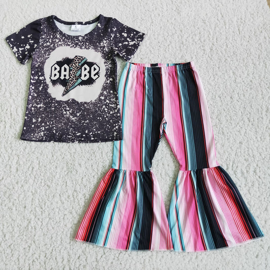 1.26 D3-13 RTS No Moq Clearance Baby girls Babe bleached top stripe pants sets