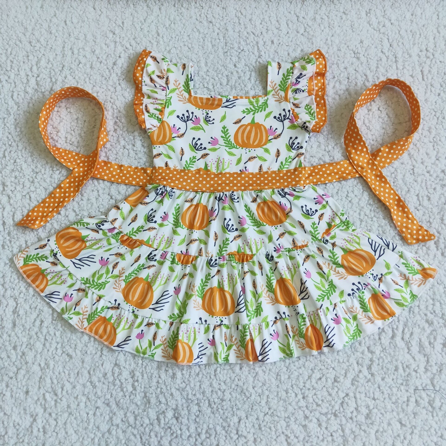 9.27 D6-20 RTS No Moq Clearance Baby Girls Winter Outfits Girl Baby Girls Green Pumpkin twirl dress