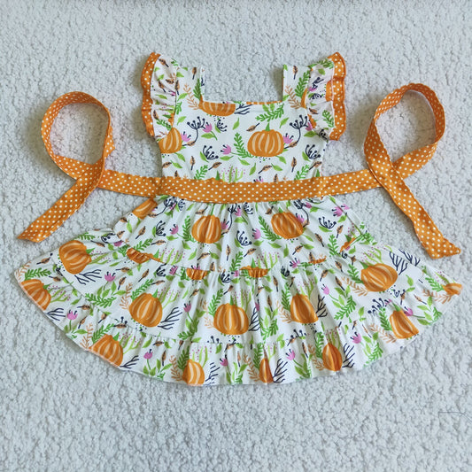 9.27 D6-20 RTS No Moq Clearance Baby Girls Winter Outfits Girl Baby Girls Green Pumpkin twirl dress
