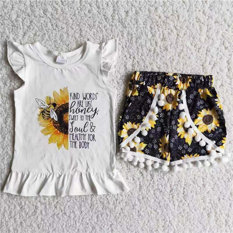 D7-26 Kids girls clothes  flying sleeves top with shorts set-promotion 2024.4.13 $5.5