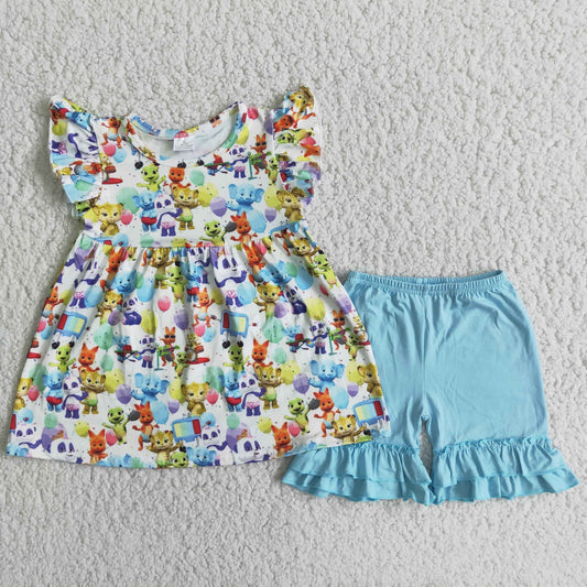 D7-27 Kids girls clothes  flying sleeves top with shorts set-promotion 2024.4.13 $5.5