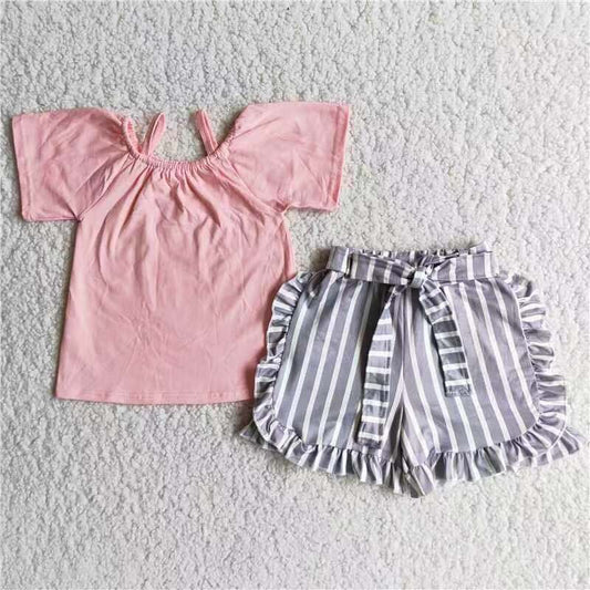 D7-28  Kids girls clothes short sleeves with shorts set-promotion  2024.4.20 $5.5