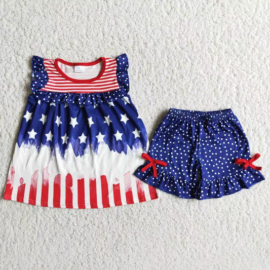 D8-19  Kids girls clothes shoulder sleeveless with shorts set-promotion  2024.5.18 $5.5