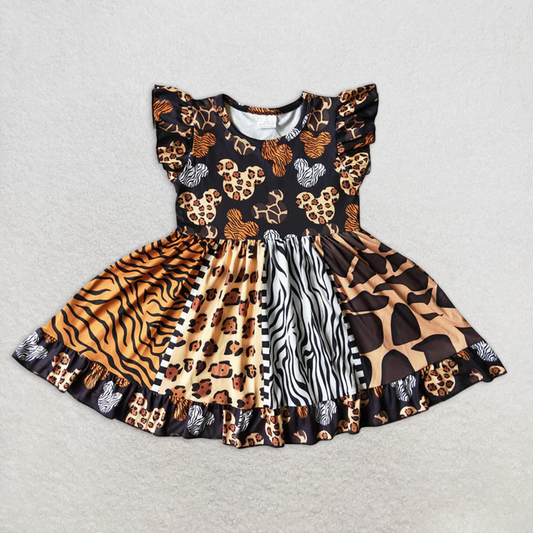 7.18   D8-30 RTS NO MOQ Baby Girls Summer Dress baby girls Halloween dress over knee Leopard print clothes flying sleeve