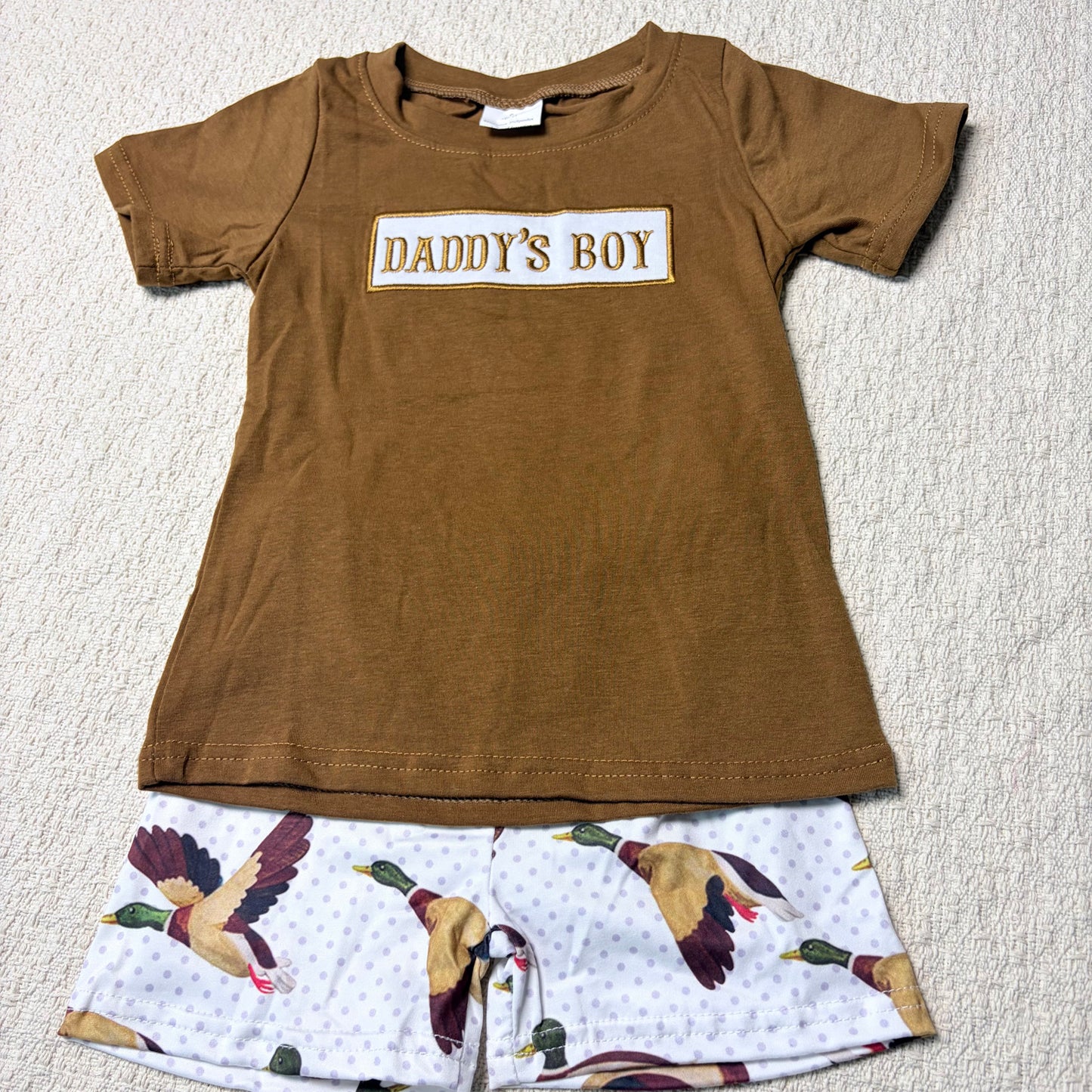 0527 RTS Sibling Baby Boys Daddy's Boy Top Ducks Checkered Shorts Clothes Sets