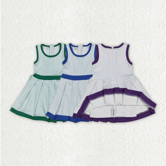9.29 RST Sibling 3 Colors Baby Girls Plaid Sleeveless Ruffle Short Yoga Knee Length Dresses