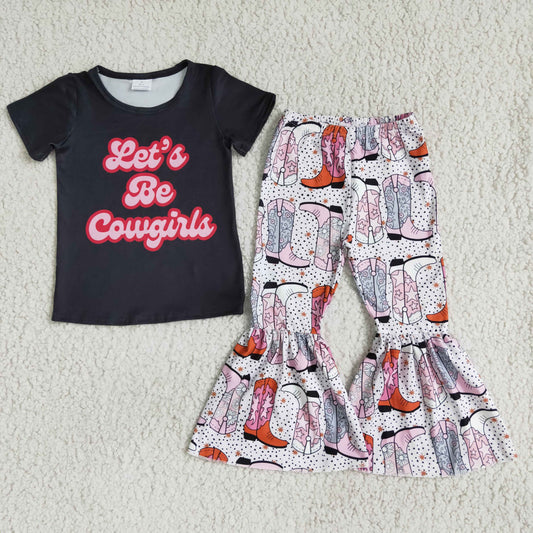 E1-14 Let's be cowgirl shirt boots bell bottom pants girls outfits