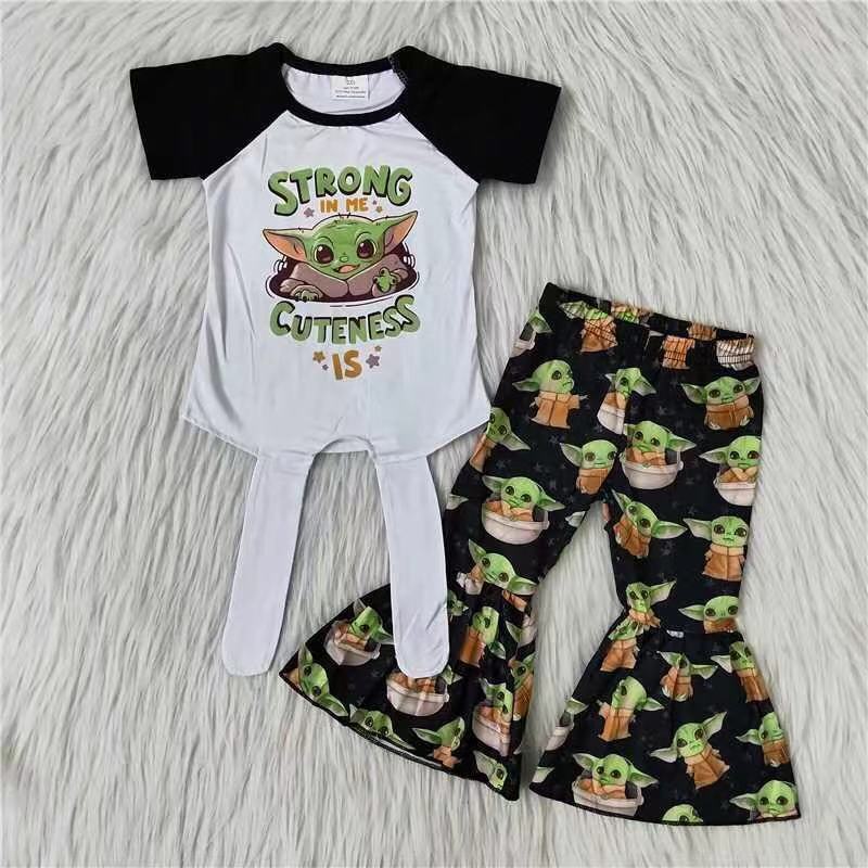 E1-2 Kids girls clothes short sleeves top with trousers set-promotion 2024.7.13 $2.99