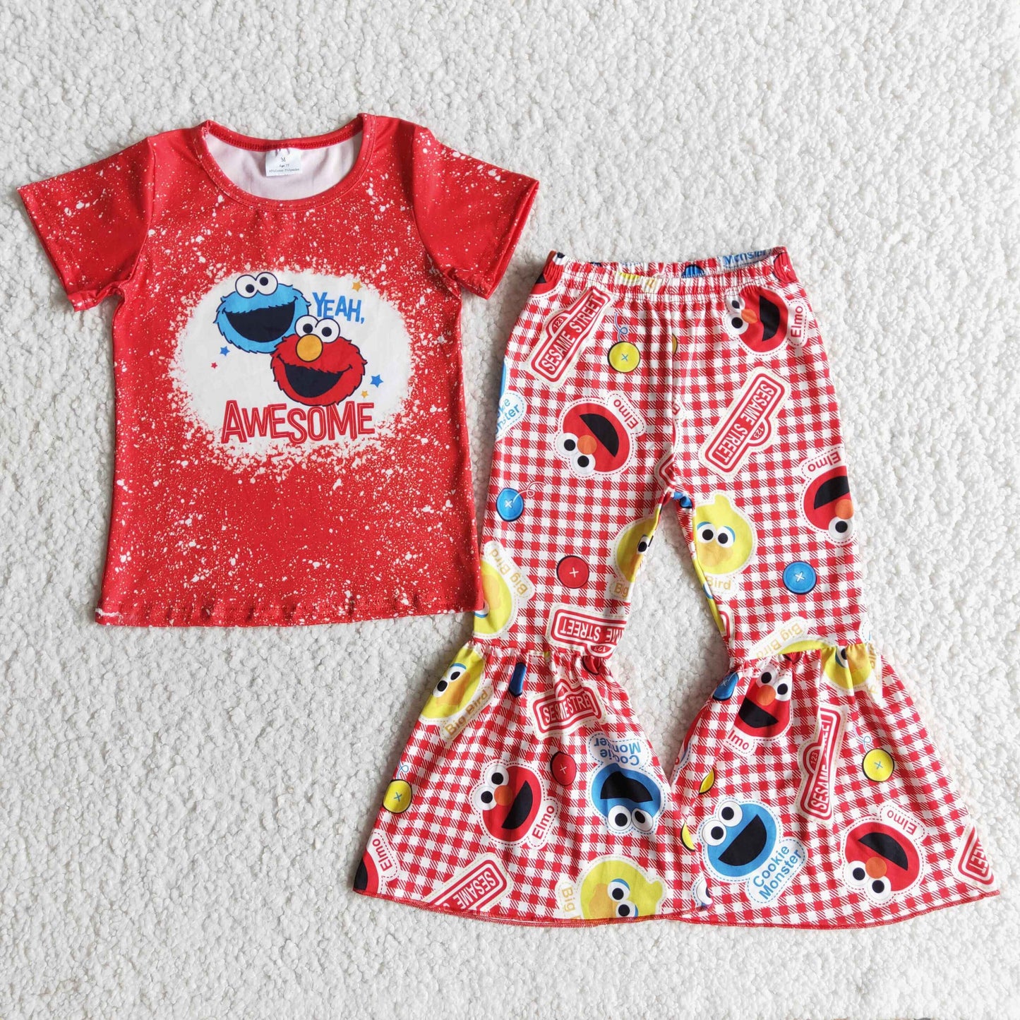 E11-17  Kids girls clothes  short sleeves top with trousers set-promotion 2024.6.1 $5.5