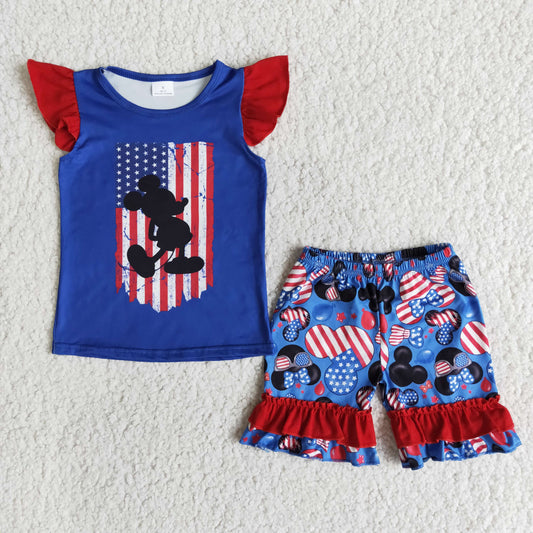 E12-1 Kids girls clothes flying sleeves with shorts set-promotion  2024.4.20 $5.5