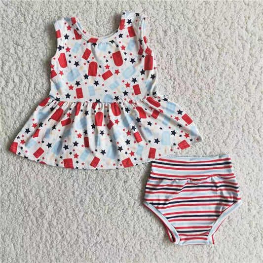 E3-15 Sales New RTS NO MOQ Clearance Girl Star Striped Bummies set