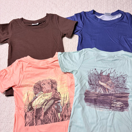 0527 RTS Sibling Baby Boys Short Sleeves Dog Deer Ducks Western Hunting Tee Shirts Tops