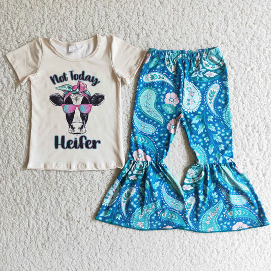 3.14 E4-19 RTS No Moq Clearance Baby Girls Summer Heifer floral bell bottom pants sets